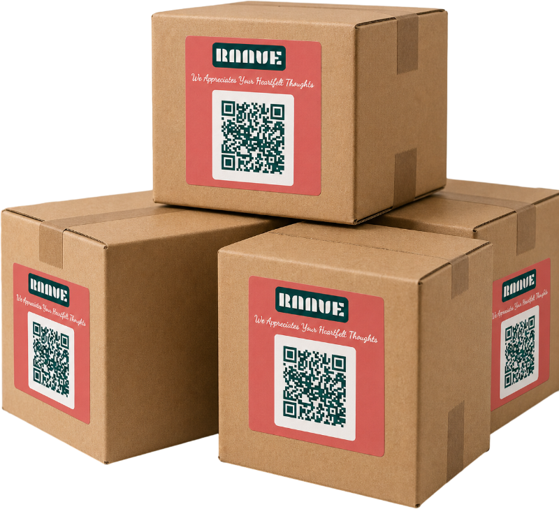 Shipping box labels with a QR code review request